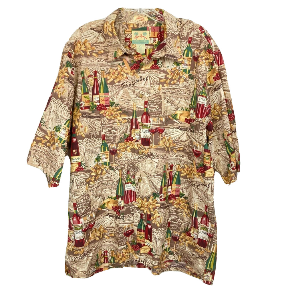 Reyn Spooner Shirt Men X-Large Multi Zinfandel‎ Wine Bottles Grapes Corks